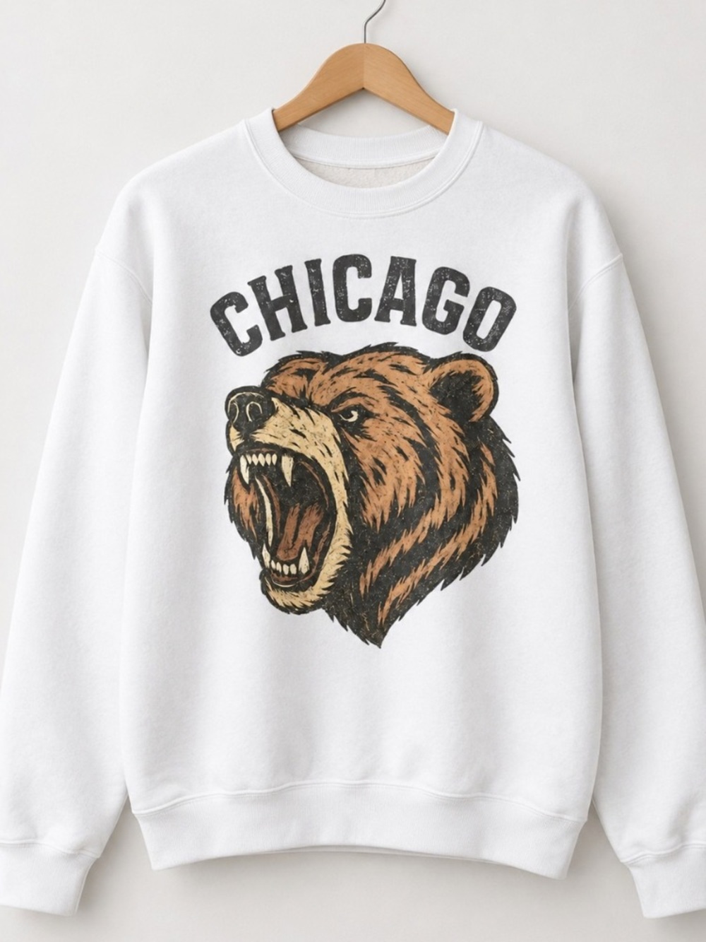Chicago Bears Angry Grizzly Bear Head Sports Football Vintage White Sweatshirt